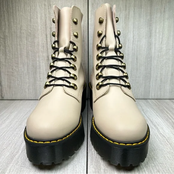 NEW Dr. Marten Docs Leona Taupe Brown Leather Heeled Combat Boot Women’s Size 10 - Picture 5 of 10